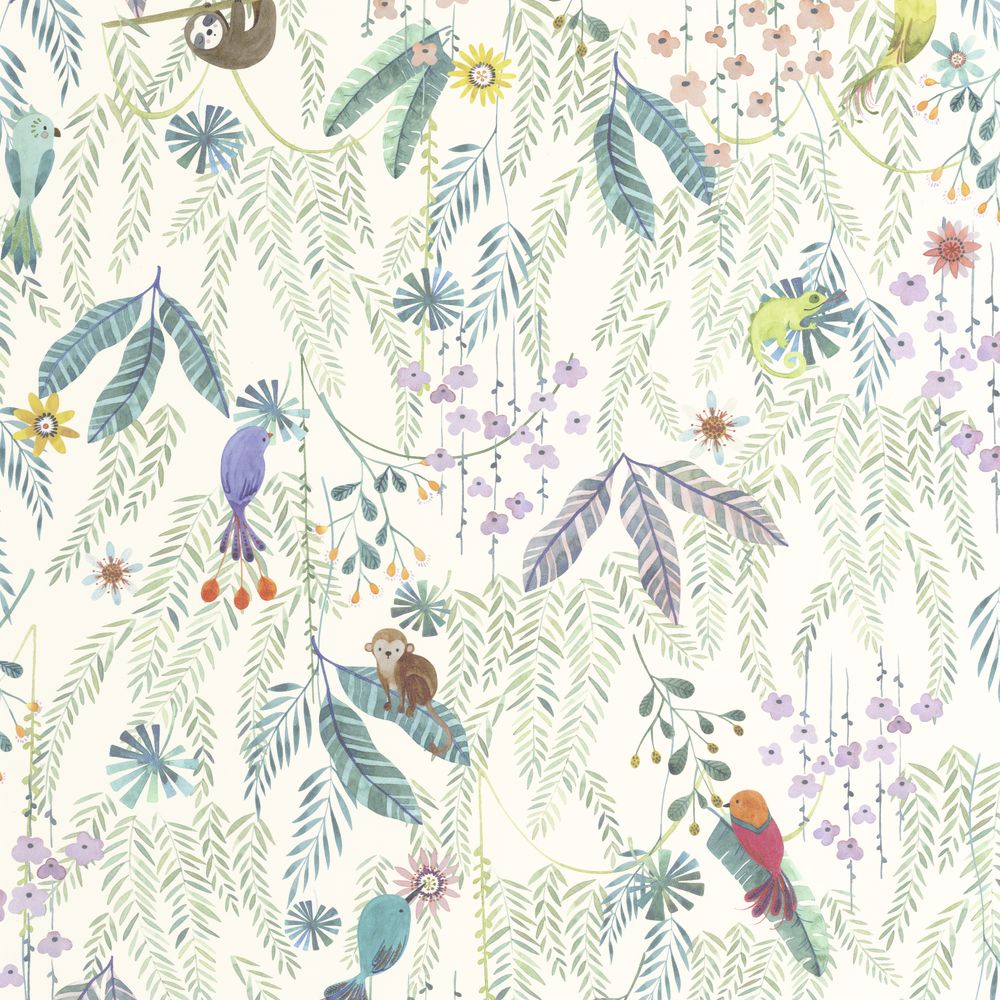 Tapetti Tropical Forest Multico Fond Blanc 0,53x10,05m