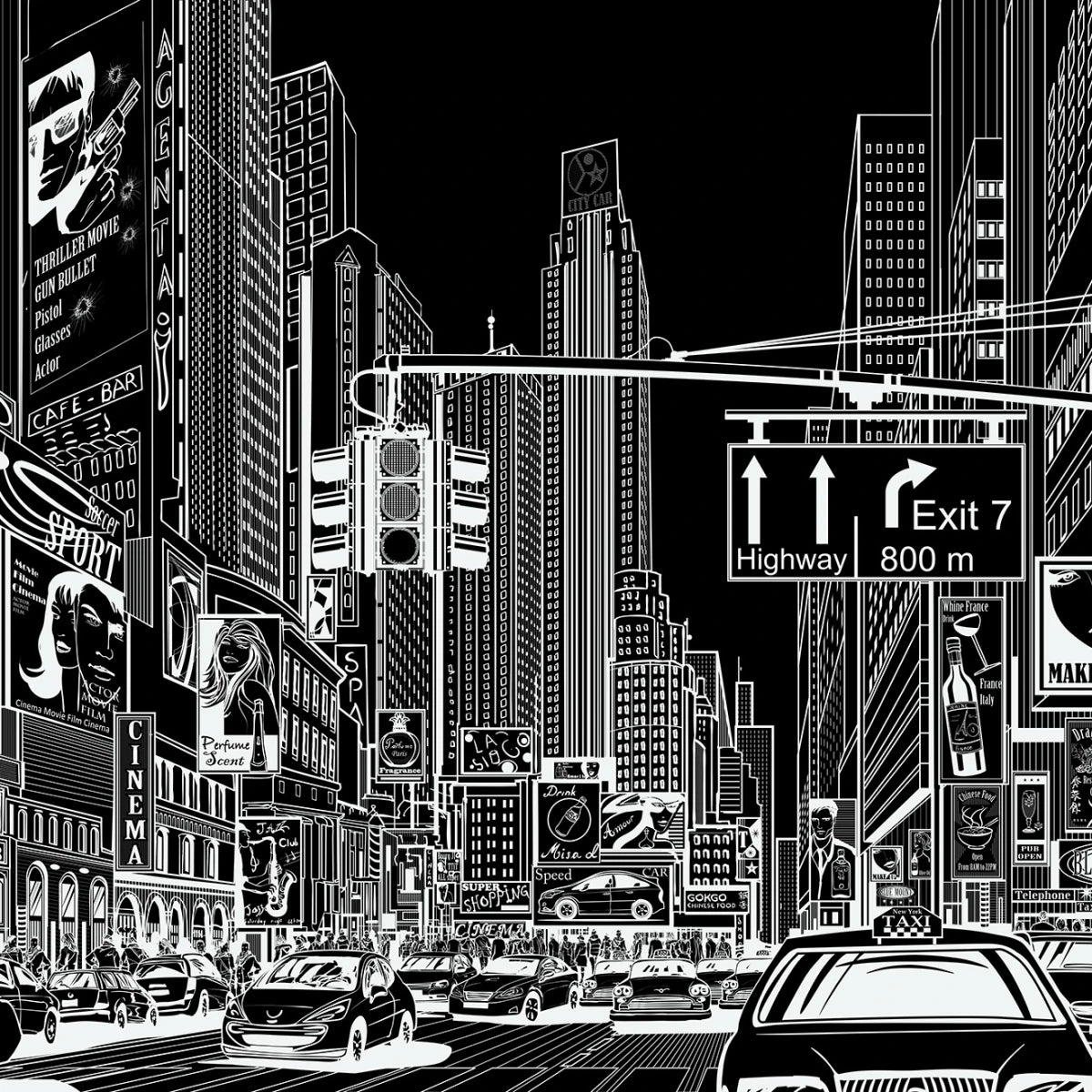 Tapetti Cartoon City, Black