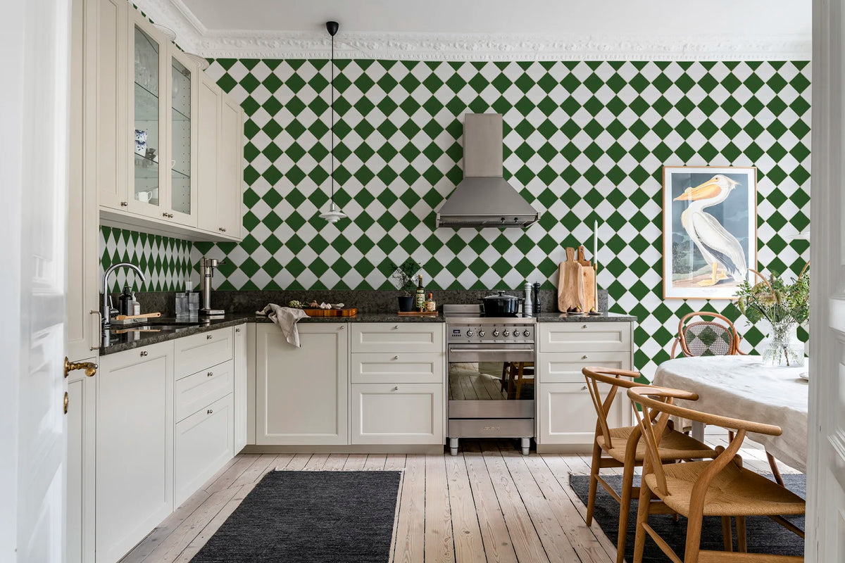 Tapetti Checkered Tiles, White & Green