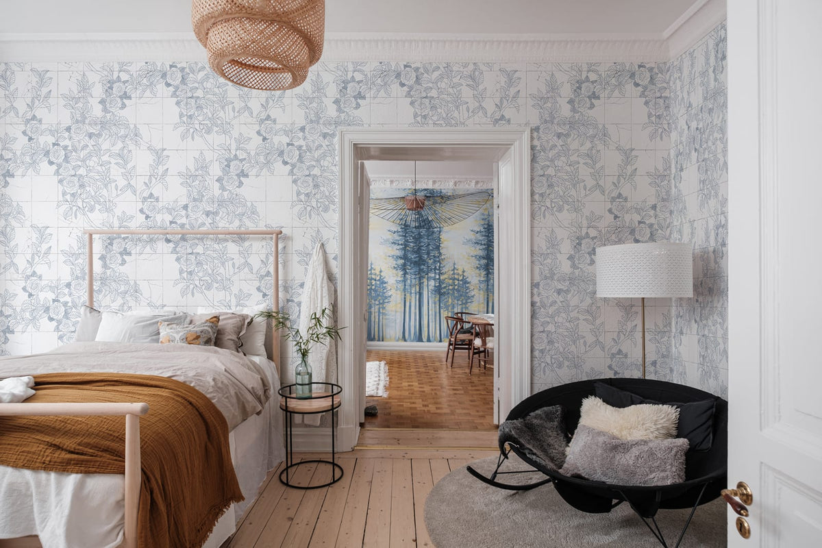 Tapetti Rose Tiles, Blue