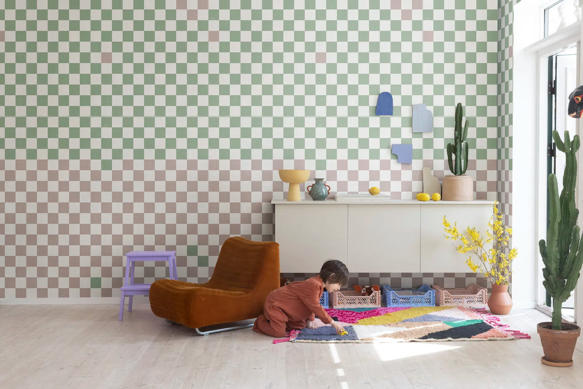 Tapetti Pixels, Green & Pink
