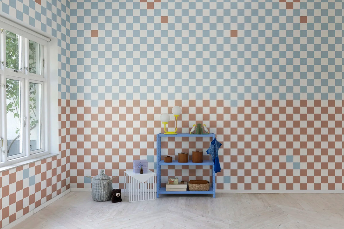 Tapetti Pixels, Orange & Blue