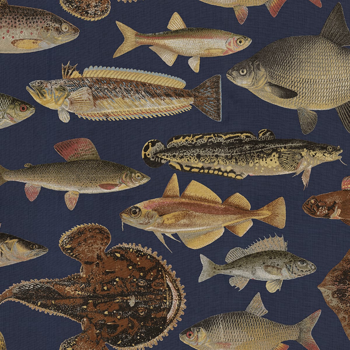 Tapetti Scandinavian Fish, Dark Blue