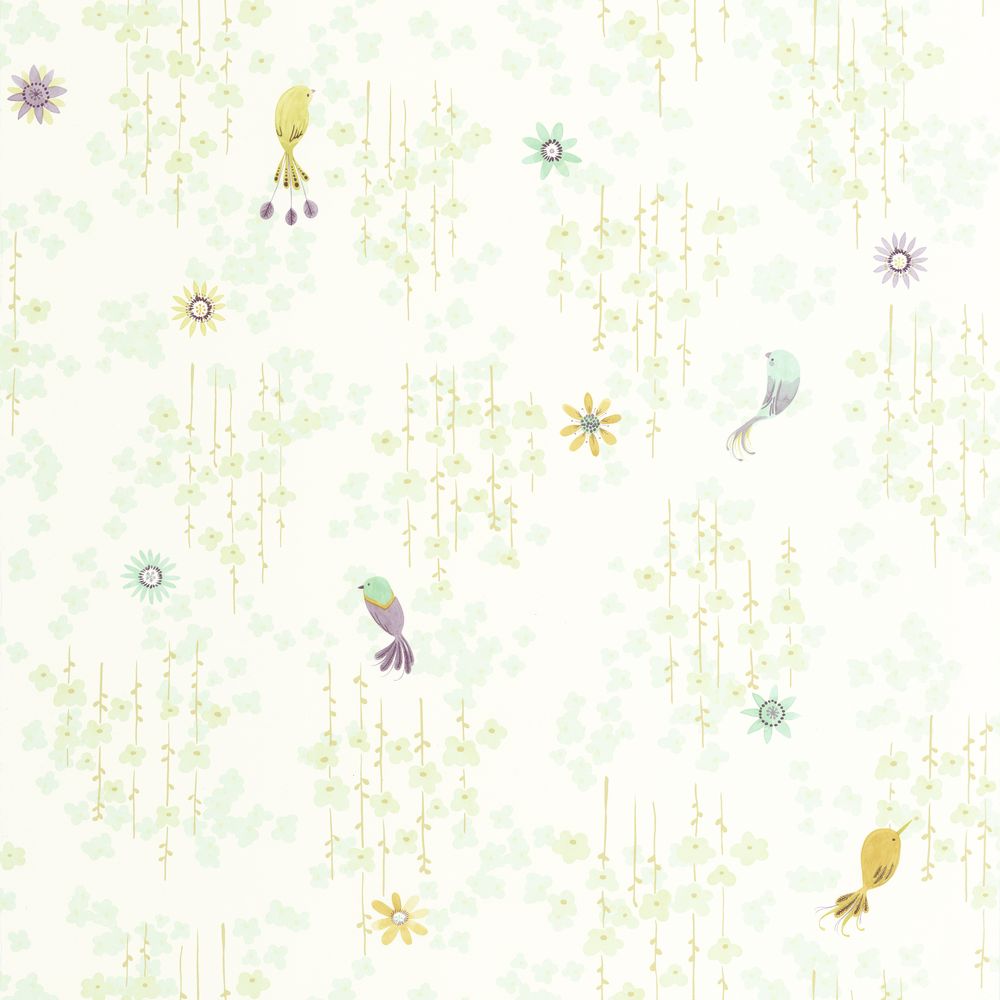 Tapetti Tropical Birds Vert Amande 0,53x10,05m