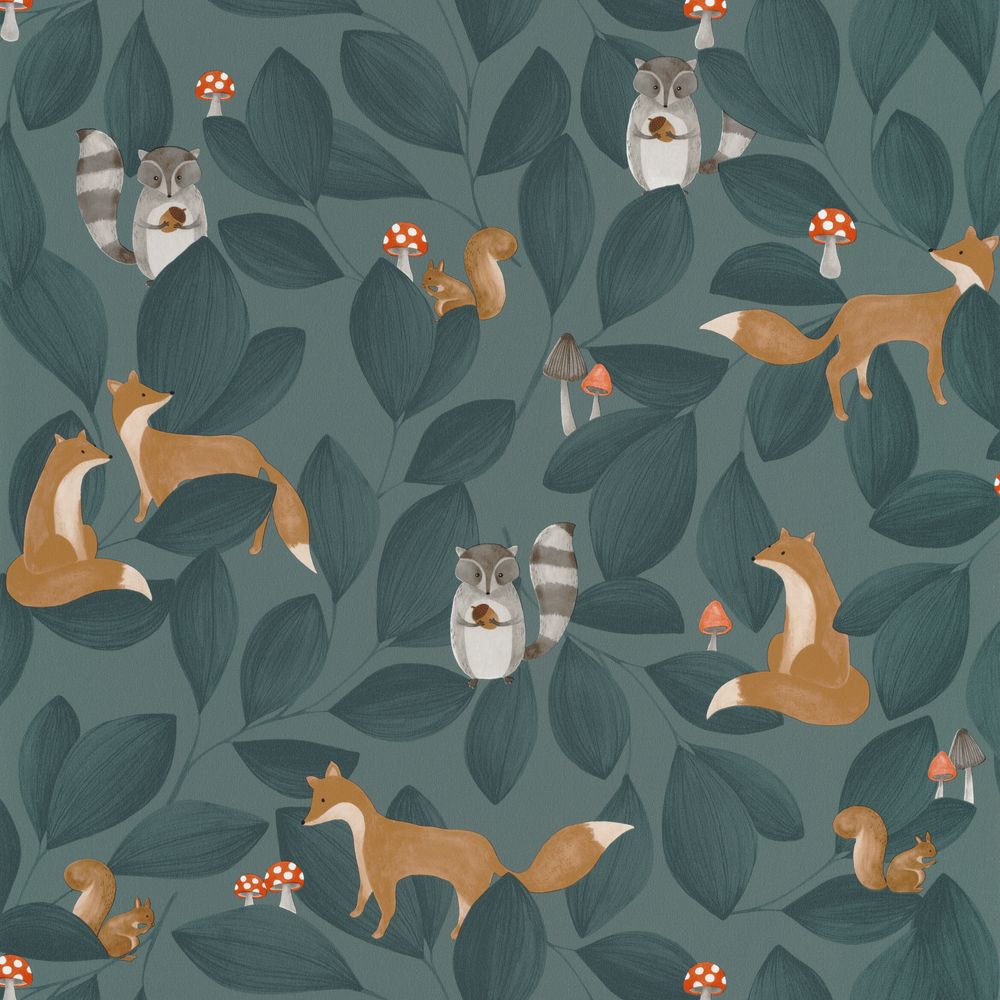 Tapetti Woodland Friends Bleu Encre 0,53x10,05m