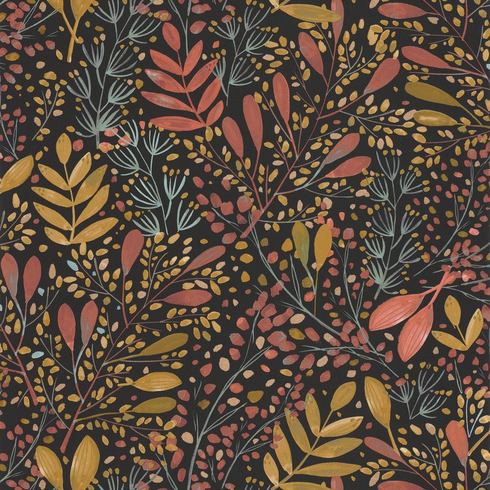 Tapetti Joy Rose Ocre Or Fond Noir 0,53x10,05m