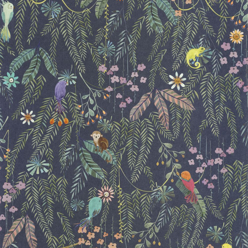 Tapetti Tropical Forest Multico Fond Encre 0,53x10,05m