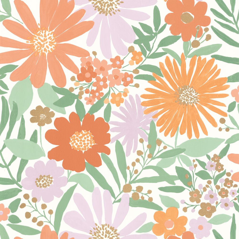 Tapetti Marguerite Blanc Vert Parme 0,53x10,05m