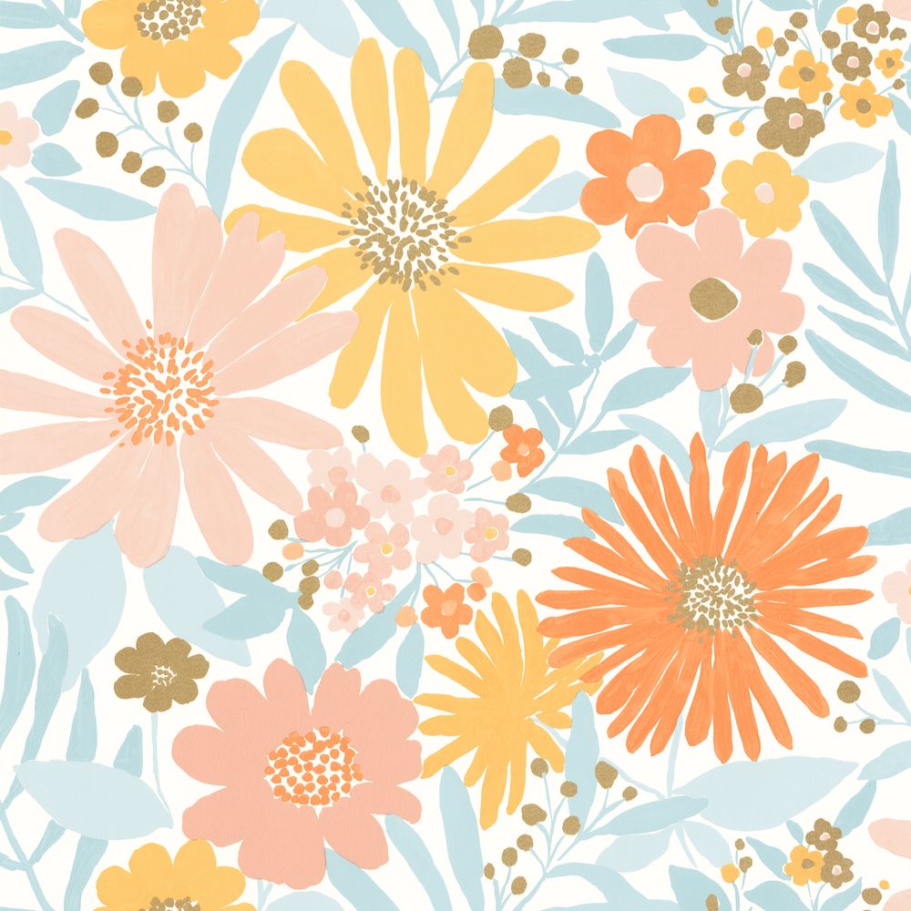 Tapetti Marguerite Blanc Jaune Bleu 0,53x10,05m
