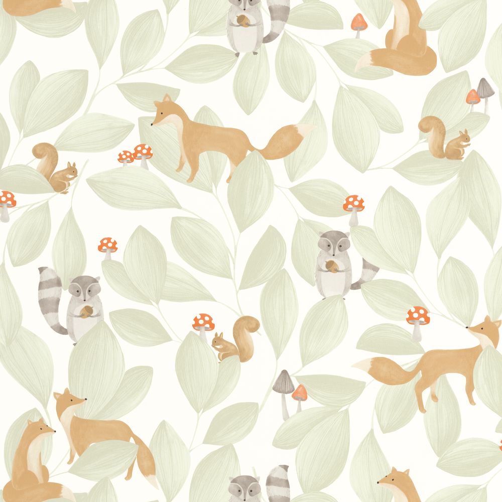 Tapetti Woodland Friends Vert Amande 0,53x10,05m